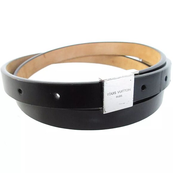 Auth LOUIS VUITTON belt Black / Silver leather/metal s0507 - Picture 1 of 8